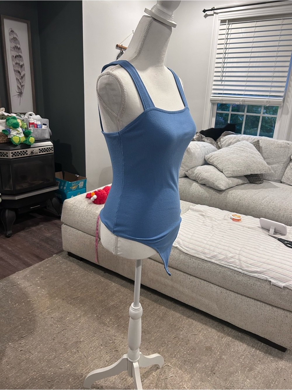 Blue Ribbed Square-Neck Bodysuit - Picture 2 of 9